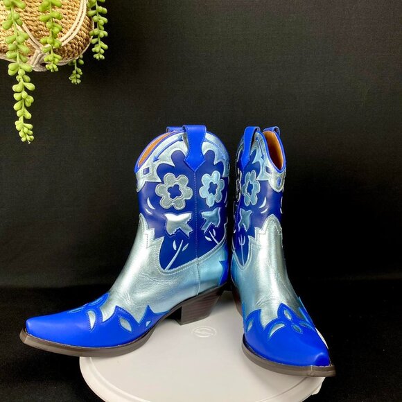 Jeffrey Campbell blue metallic cowgirl boots!